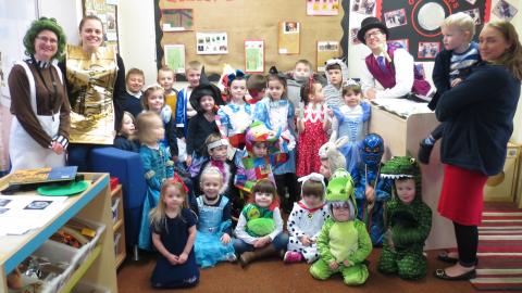 Class ! including staff in World Book Day costumes