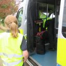 Junior Road Safety Officers looking in Police van